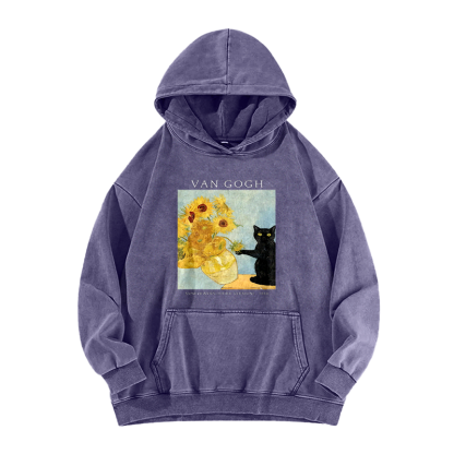 Van Gogh's Feline Muse Washed Hoodie