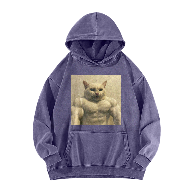 Feline Bodybuilder Ascension Washed Hoodie