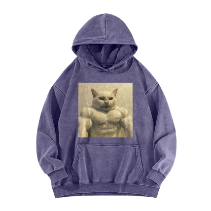 Feline Bodybuilder Ascension Washed Hoodie
