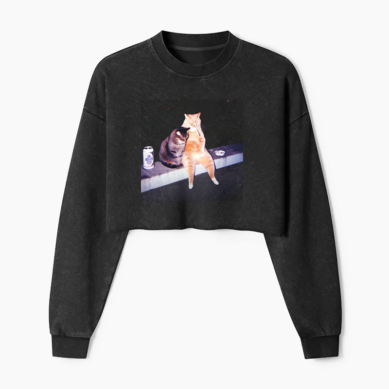 Smoking cats Washed Crop Sweatshirt
