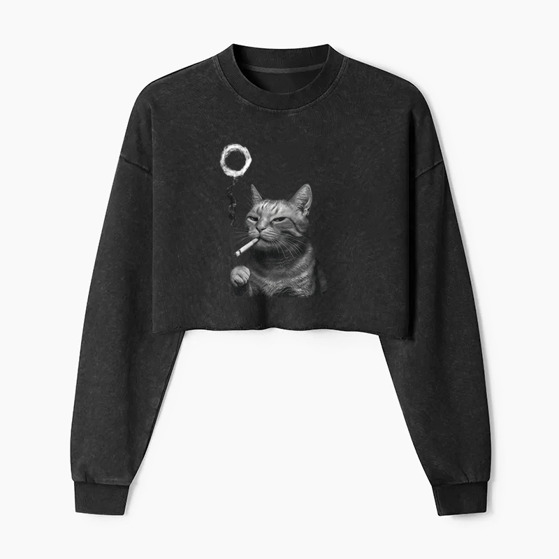 Judgy Cat Smoking Washed Crop Sweatshirt