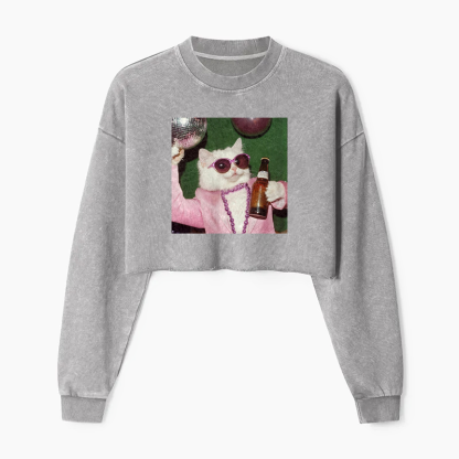 Studio 54 Cat Washed Crop Sweatshirt