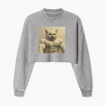 Feline Bodybuilder Ascension Washed Crop Sweatshirt