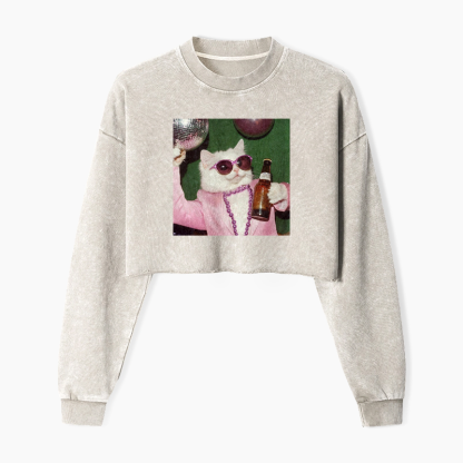Studio 54 Cat Washed Crop Sweatshirt