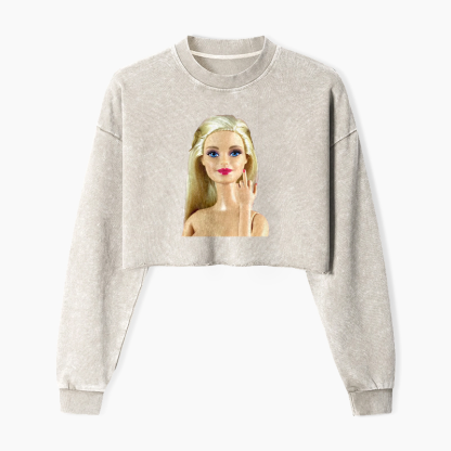 Barbie Silent Gesture Washed Crop Sweatshirt