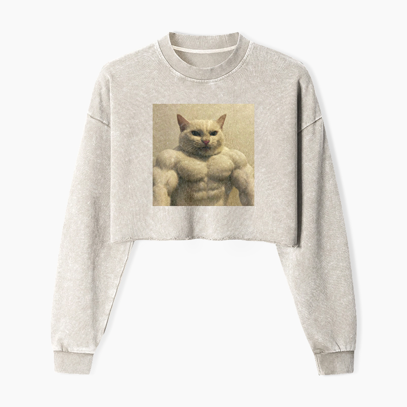 Feline Bodybuilder Ascension Washed Crop Sweatshirt