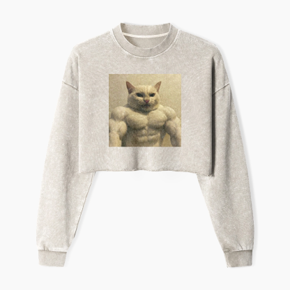 Feline Bodybuilder Ascension Washed Crop Sweatshirt
