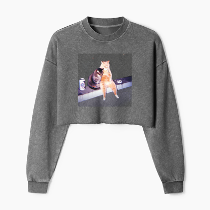 Smoking cats Washed Crop Sweatshirt