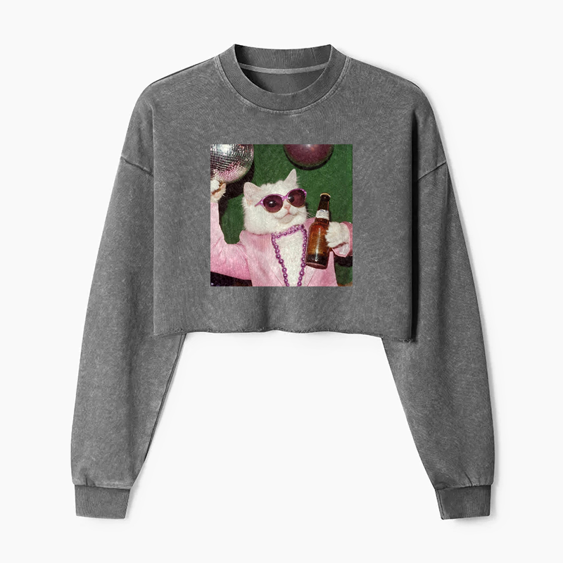 Studio 54 Cat Washed Crop Sweatshirt