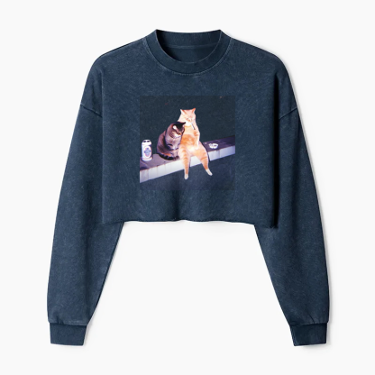 Smoking cats Washed Crop Sweatshirt