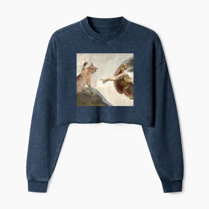 The Creation of Cat Washed Crop Sweatshirt