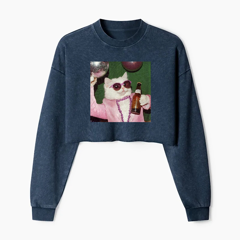Studio 54 Cat Washed Crop Sweatshirt