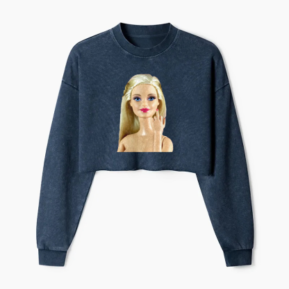 Barbie Silent Gesture Washed Crop Sweatshirt