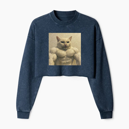 Feline Bodybuilder Ascension Washed Crop Sweatshirt