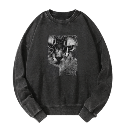 Angry Cat Middle Finger Washed Sweatshirt
