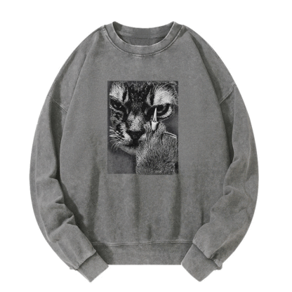 Angry Cat Middle Finger Washed Sweatshirt