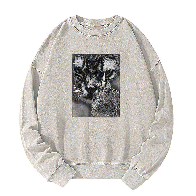 Angry Cat Middle Finger Washed Sweatshirt