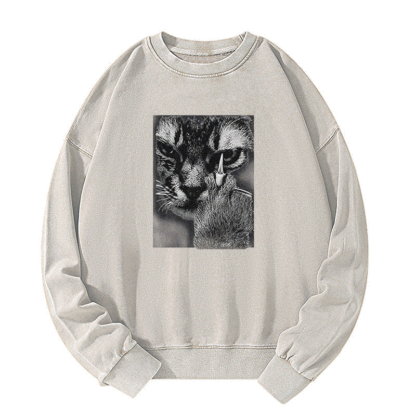 Angry Cat Middle Finger Washed Sweatshirt