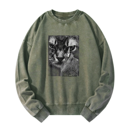 Angry Cat Middle Finger Washed Sweatshirt