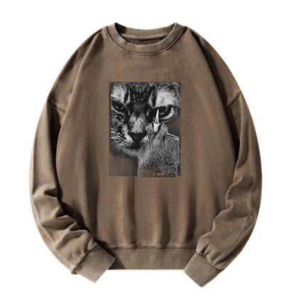 Angry Cat Middle Finger Washed Sweatshirt