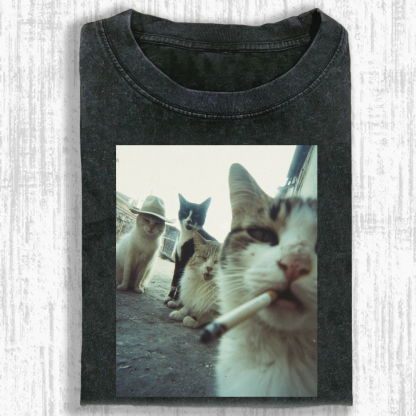 Smoking cat Washed T-shirt