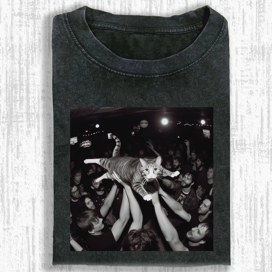 Funny Cat Party Washed T-shirt