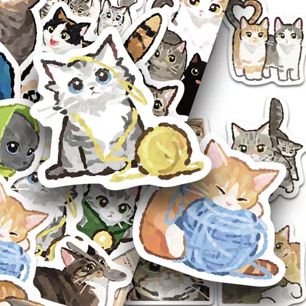 Hand-drawn Cute Cat Stickers – 77pcs