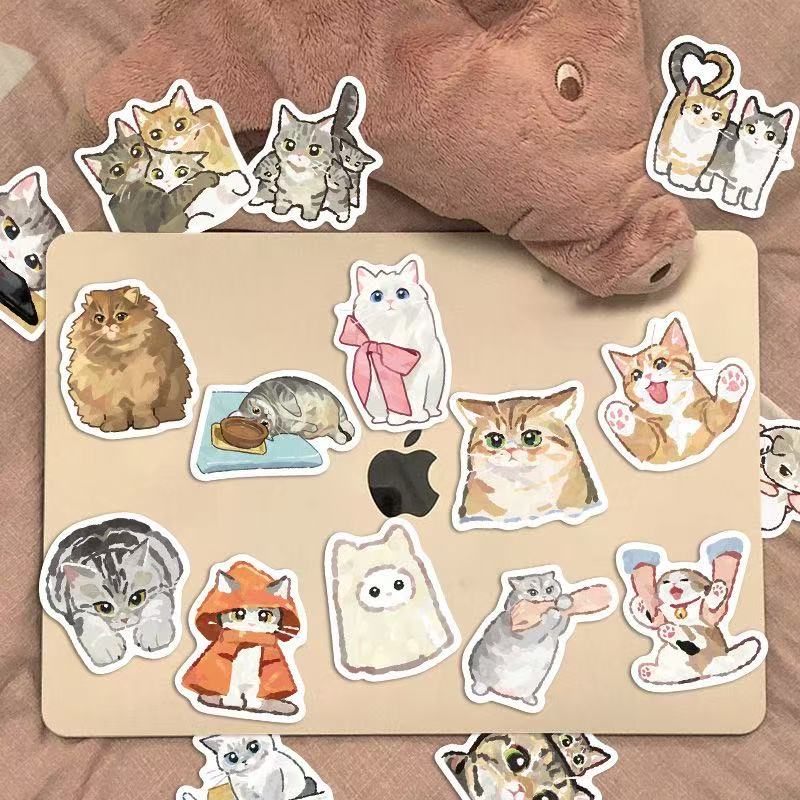 Hand-drawn Cute Cat Stickers – 77pcs