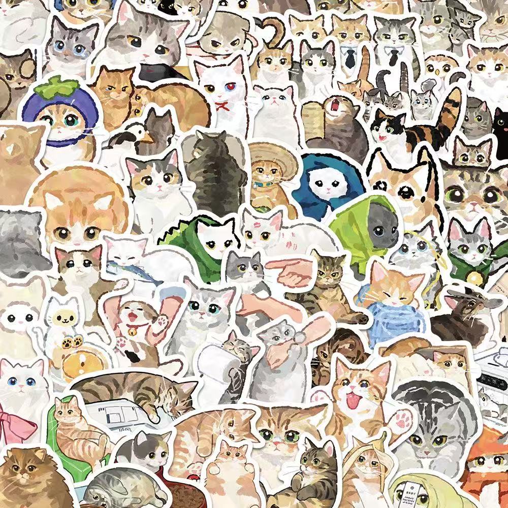 Hand-drawn Cute Cat Stickers – 77pcs
