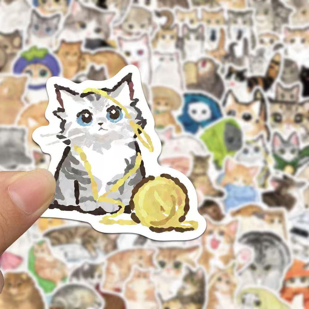 Hand-drawn Cute Cat Stickers – 77pcs
