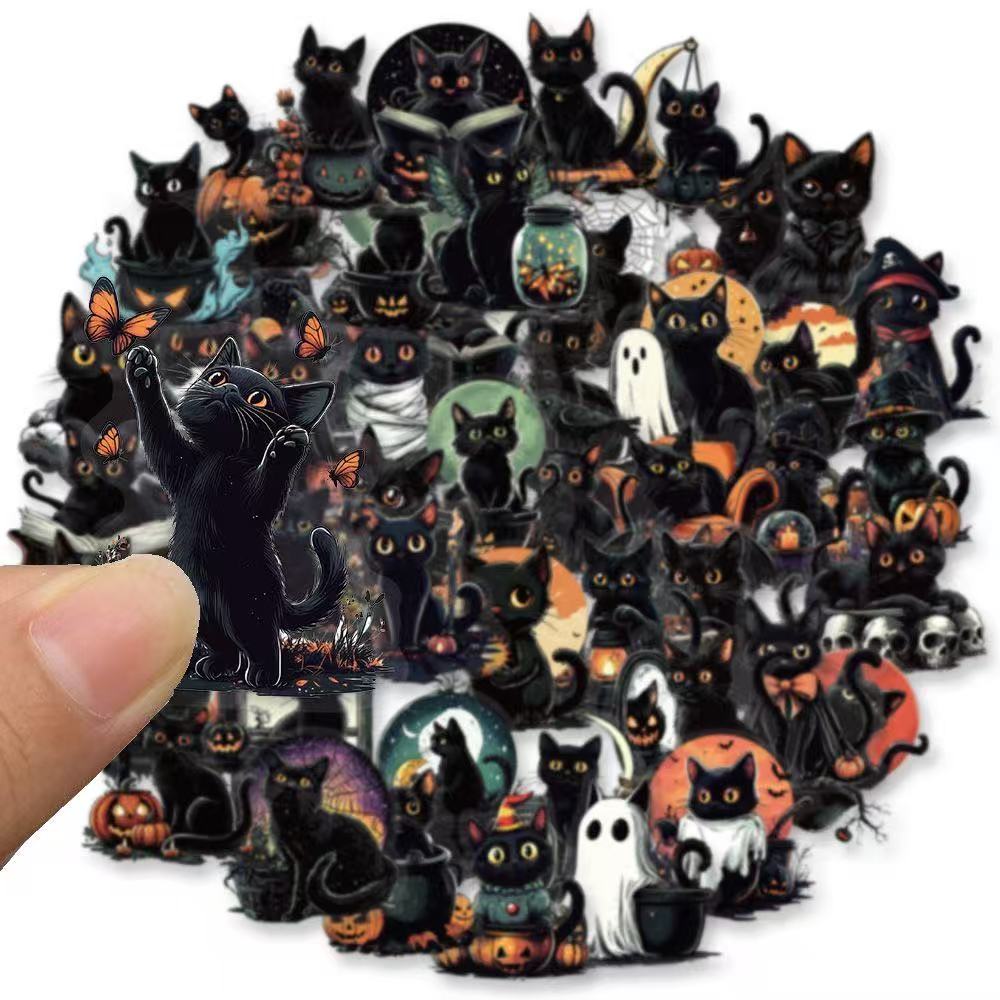 Halloween Black Cat Stickers – 50pcs