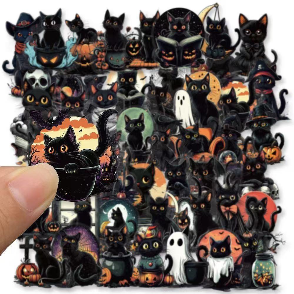 Halloween Black Cat Stickers – 50pcs