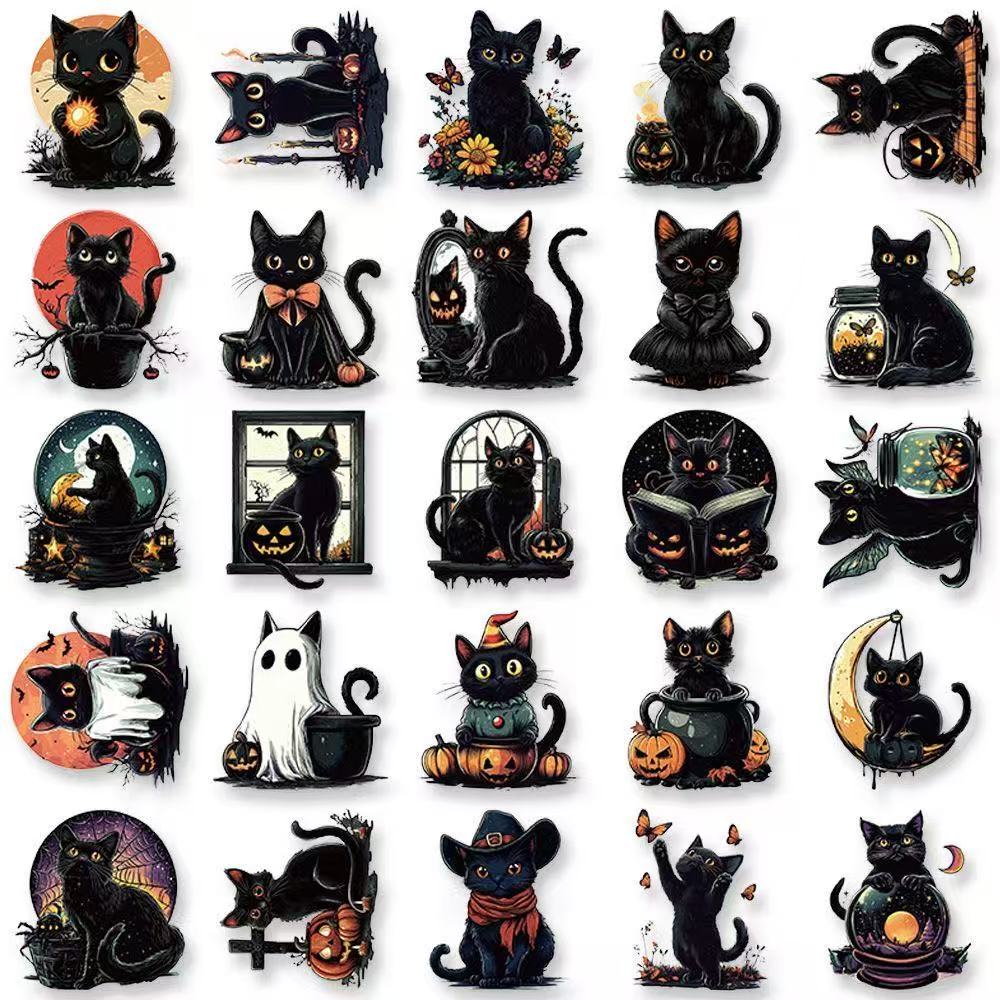 Halloween Black Cat Stickers – 50pcs