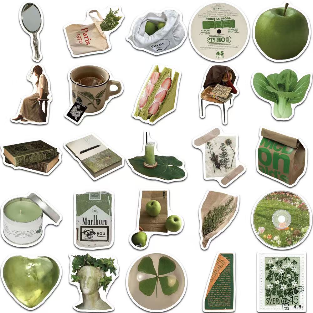 Olive Aesthetic Stickers – 62pcs