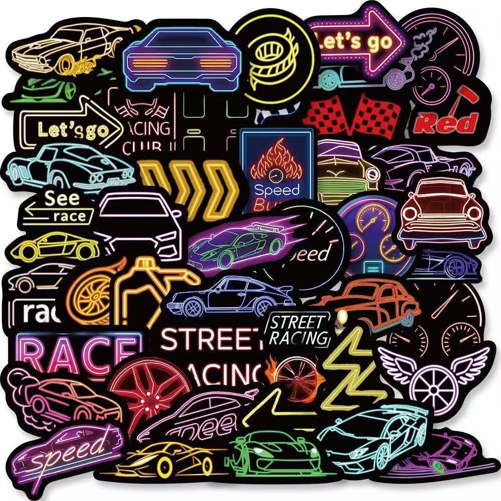Retro Neon Racing Stickers – 50pcs