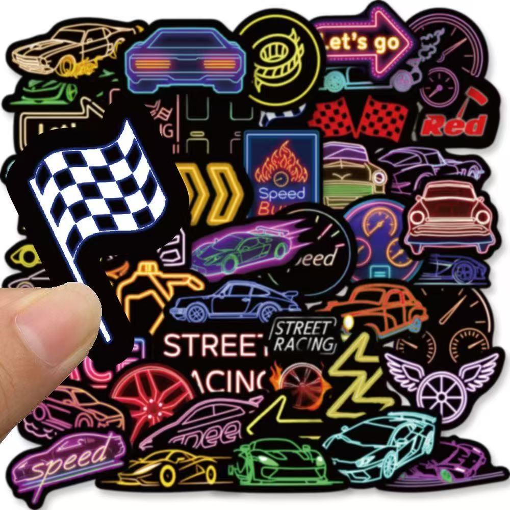 Retro Neon Racing Stickers – 50pcs