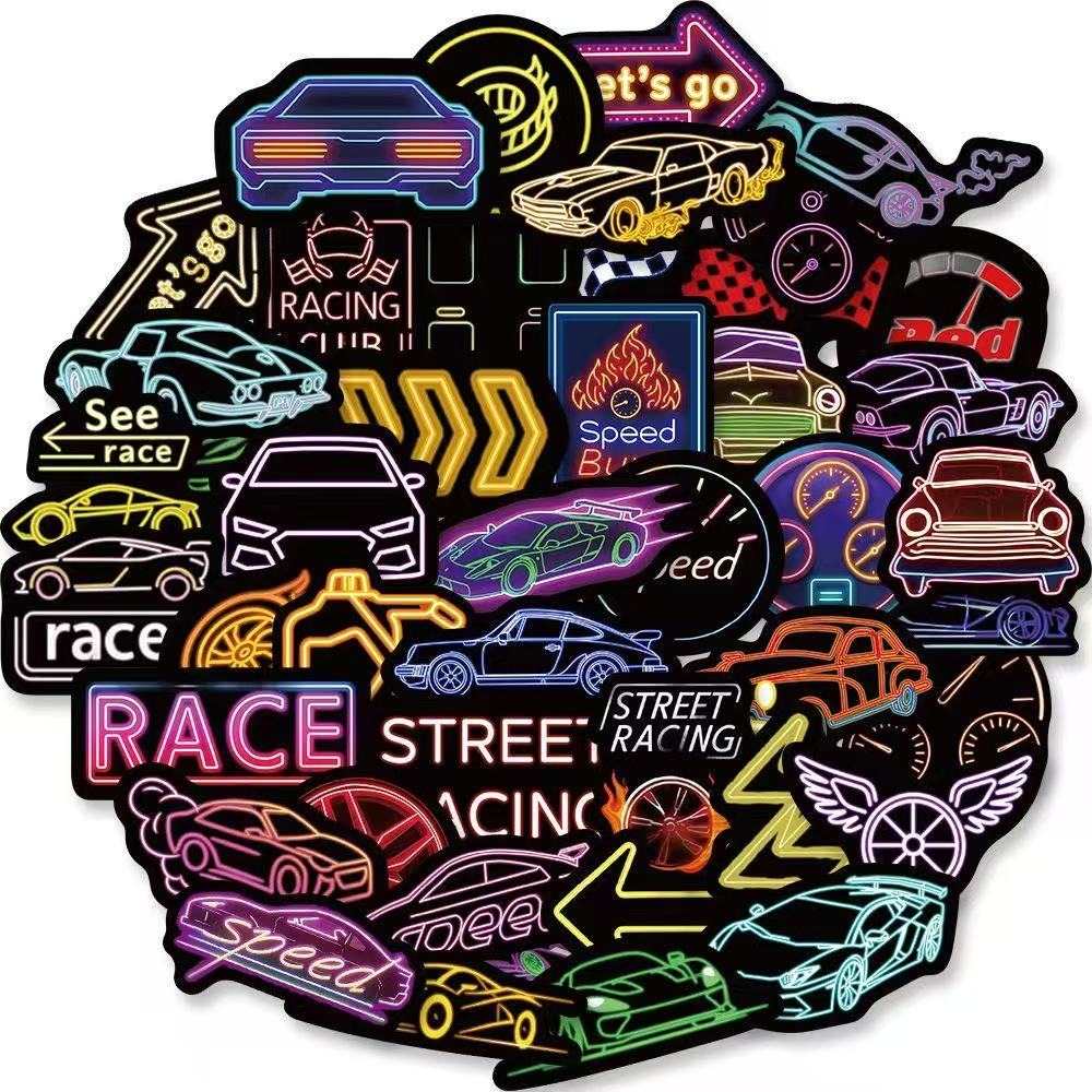 Retro Neon Racing Stickers – 50pcs
