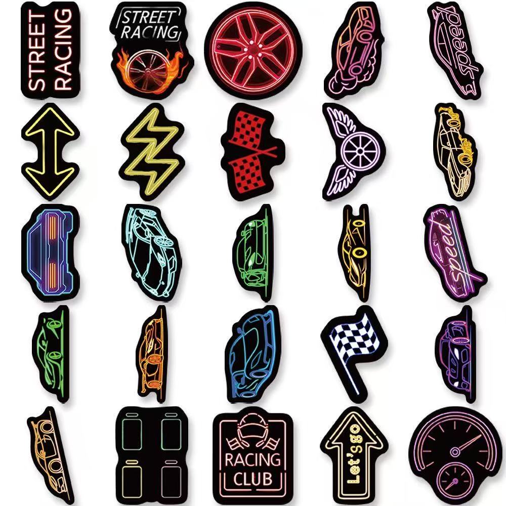 Retro Neon Racing Stickers – 50pcs