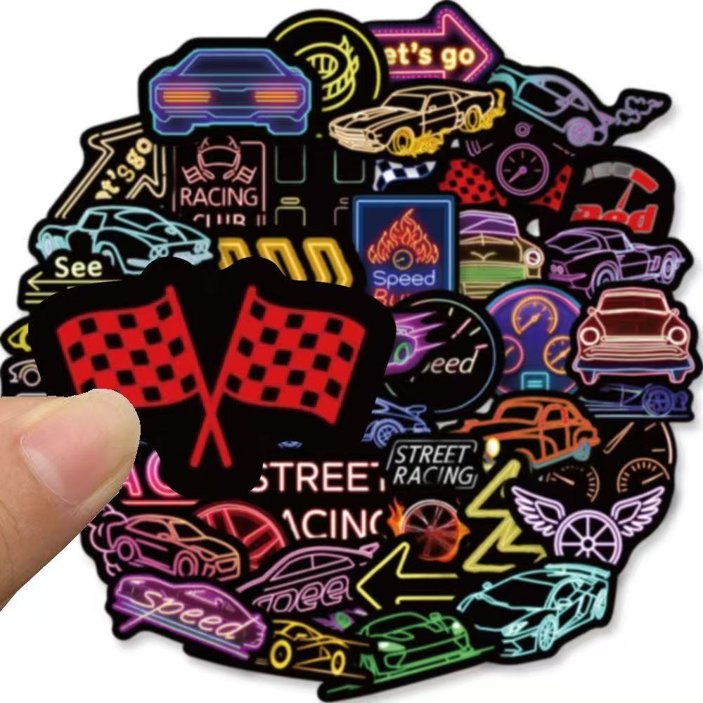Retro Neon Racing Stickers – 50pcs