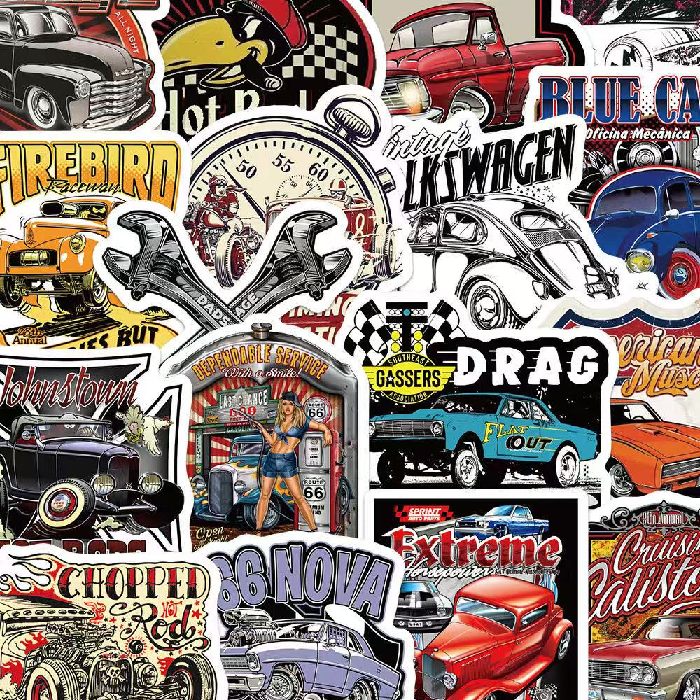 Vintage Car Stickers – 50pcs