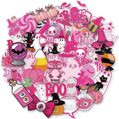 Gothic Pink Halloween Stickers – 50pcs