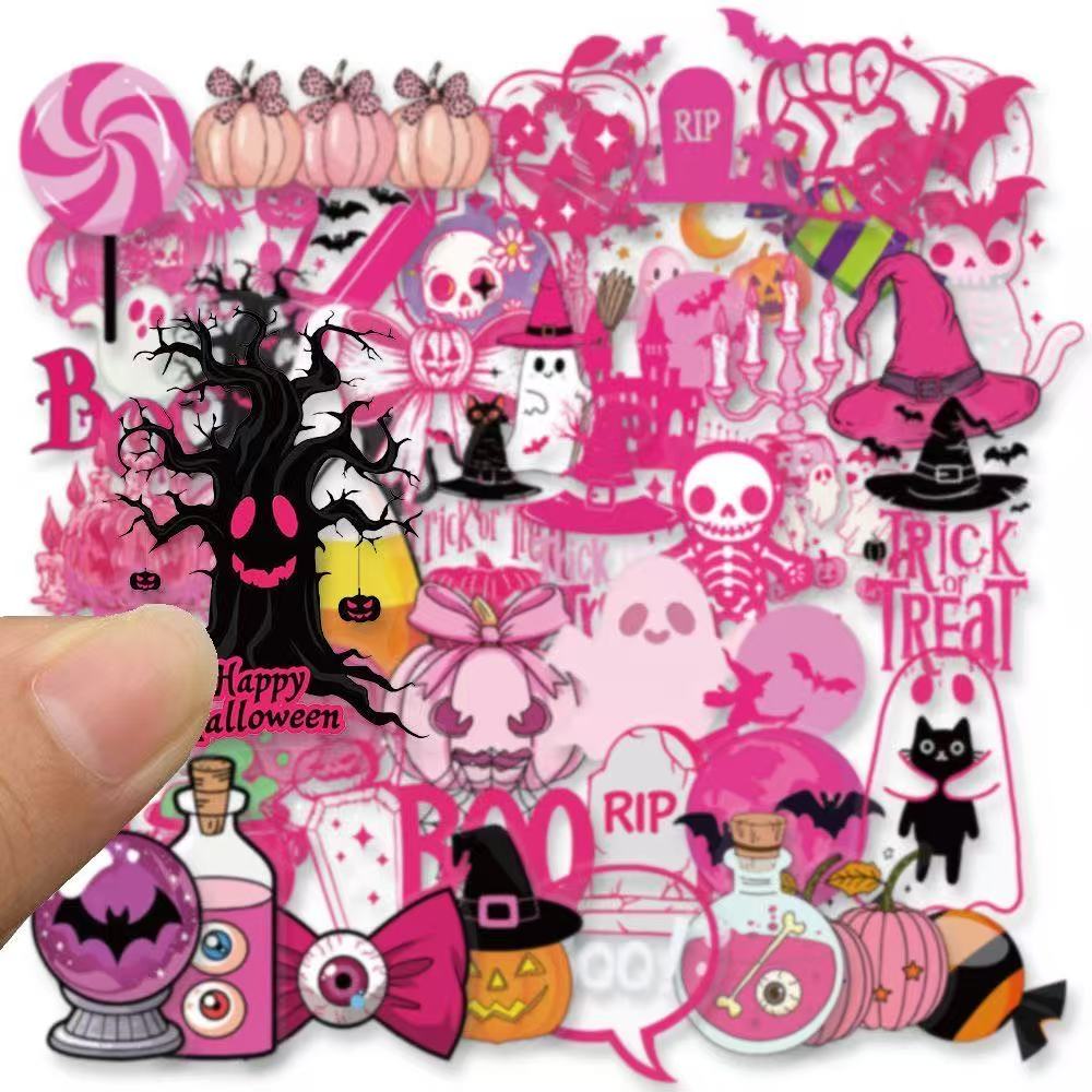 Gothic Pink Halloween Stickers – 50pcs
