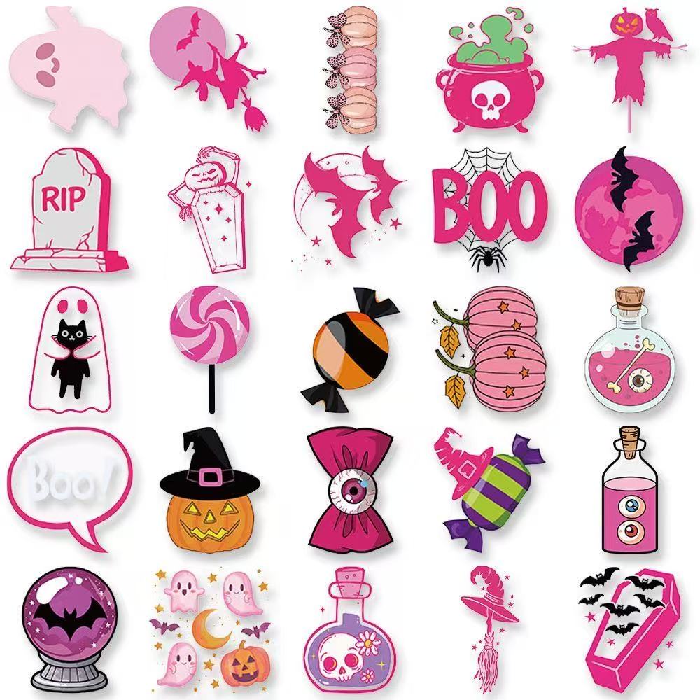 Gothic Pink Halloween Stickers – 50pcs
