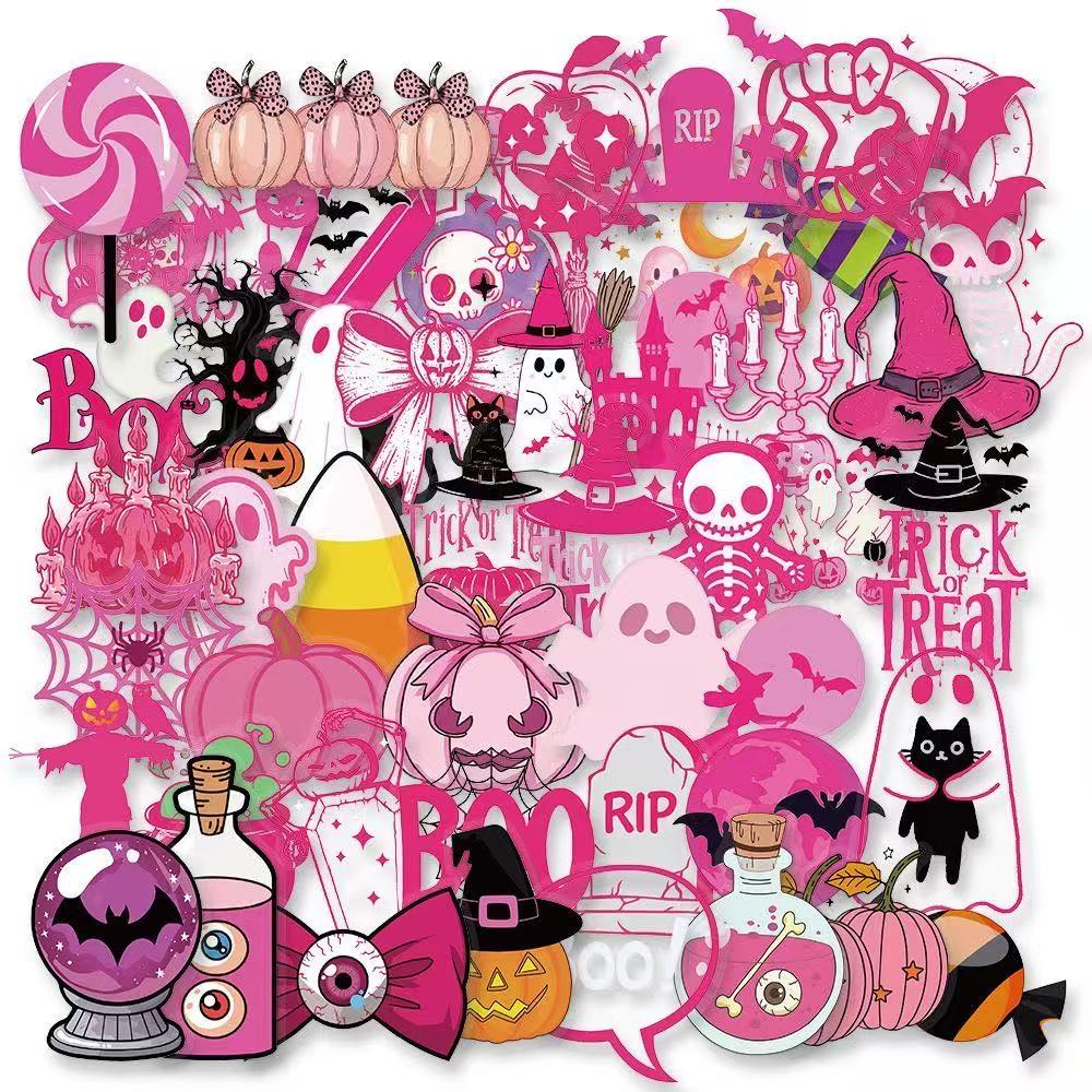 Gothic Pink Halloween Stickers – 50pcs