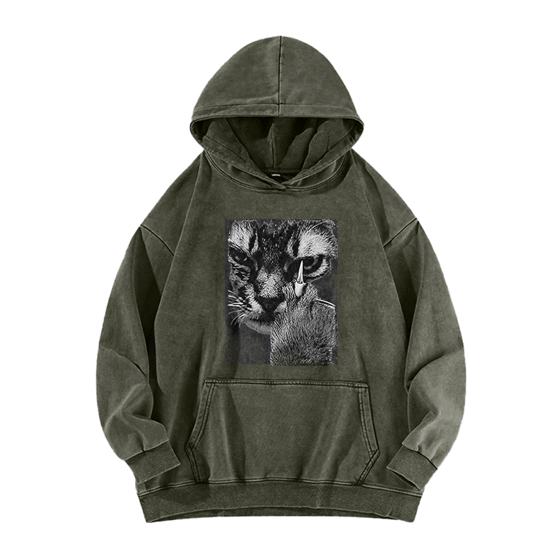 Angry Cat Middle Finger Washed Hoodie