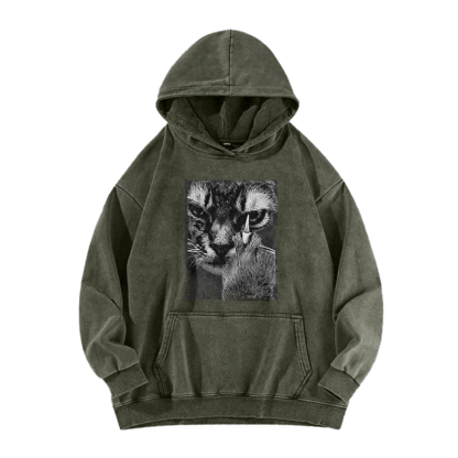 Angry Cat Middle Finger Washed Hoodie