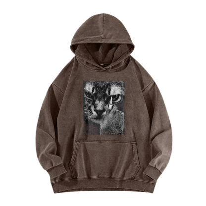 Angry Cat Middle Finger Washed Hoodie