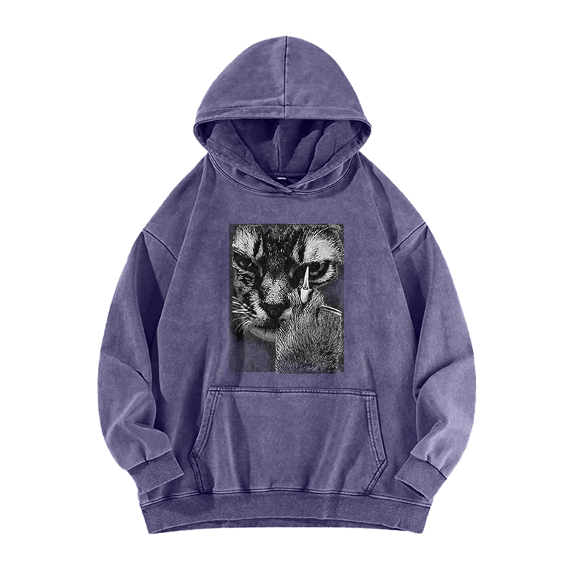 Angry Cat Middle Finger Washed Hoodie