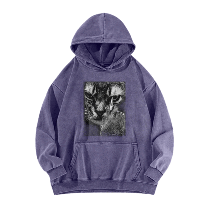 Angry Cat Middle Finger Washed Hoodie