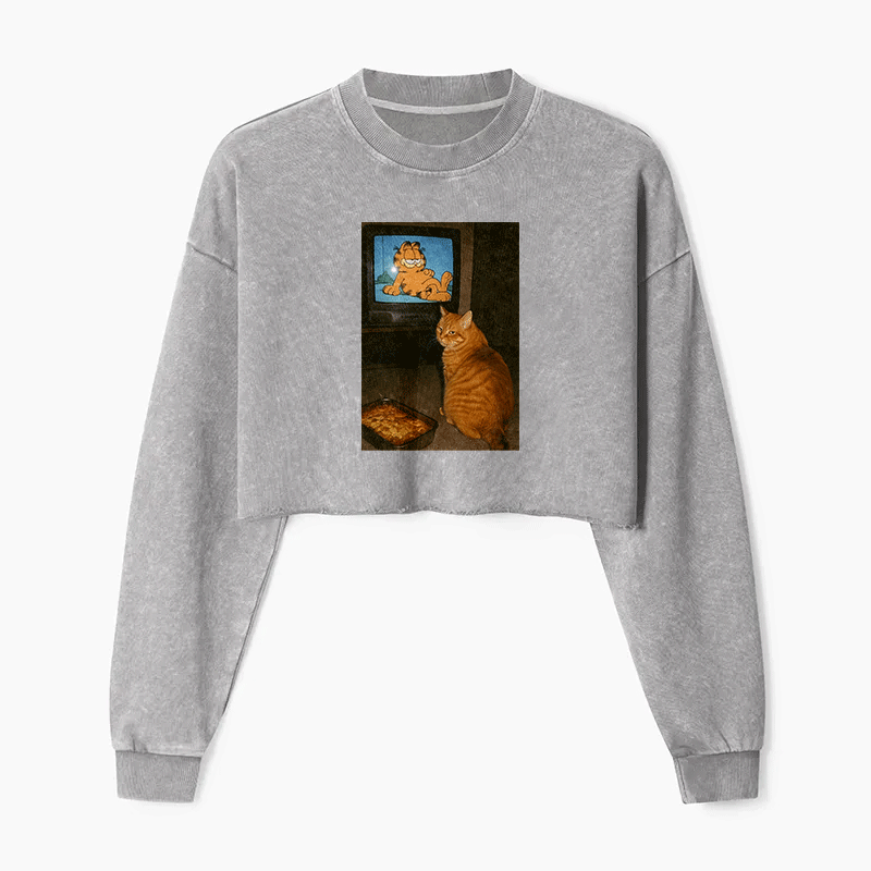 Garfield Fan Cat Washed Crop Sweatshirt